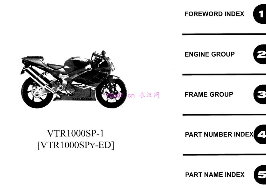 本田VTR1000 SP1 SP2 RC51零件手册目录 零件号码料号 (英文)