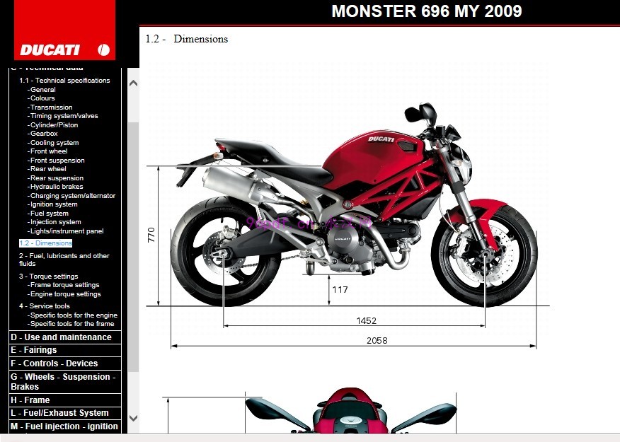 2009 杜卡迪696 原厂维修手册(英文)扭矩数据 Ducati Monster 696 维修资料 含零件手册零件号码