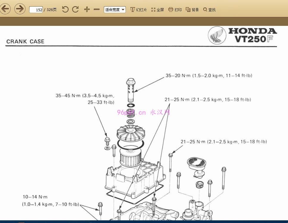 本田VT250 F F2维修手册(英文)含电路图资料扭矩