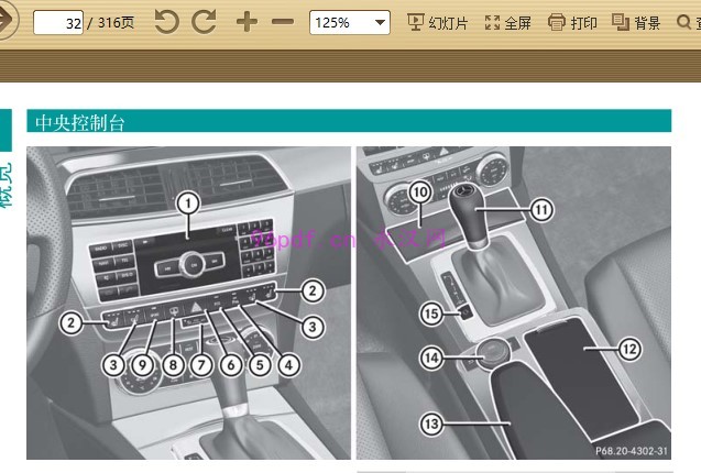 2011-2013 奔驰C180 K C260 CGI 使用说明书 车主用户手册仪表按键操作说明2012 中文