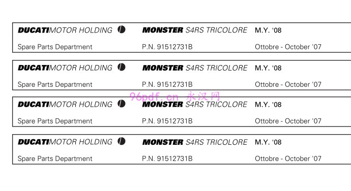 2008 杜卡迪Monster S4RS Tricolore 零件手册 零件号 零件目录 (英文)