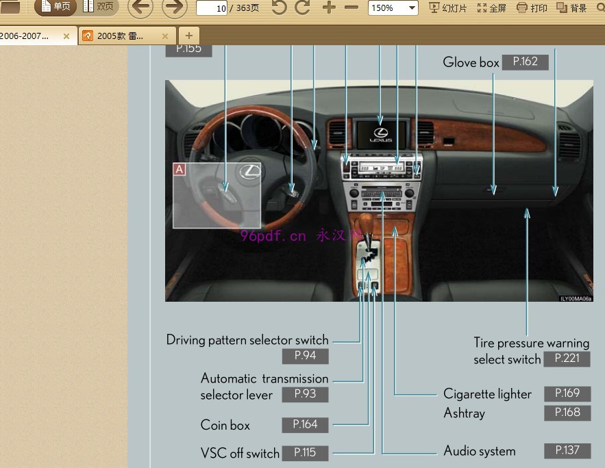 2005-2007 雷克萨斯SC430（英文）使用说明书 车主用户手册 仪表按键操作说明 2006