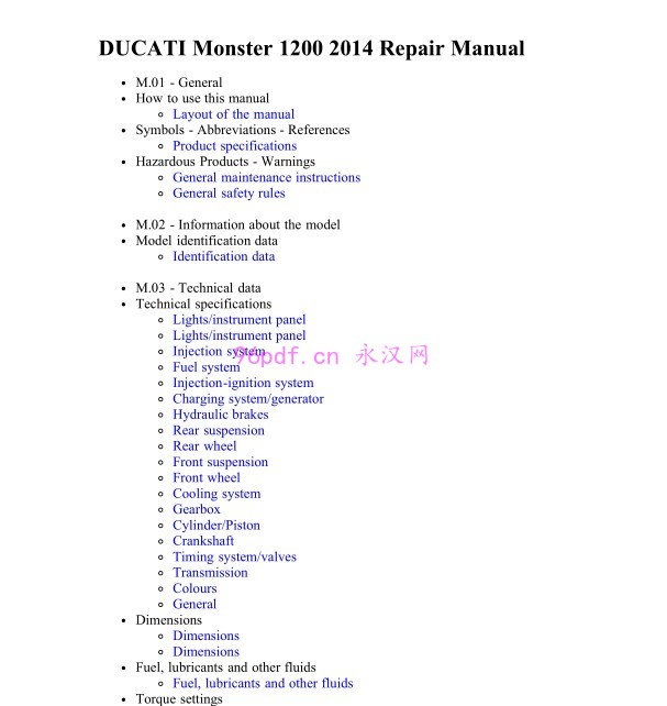 2014 杜卡迪Monster 1200 维修手册资料(英文)