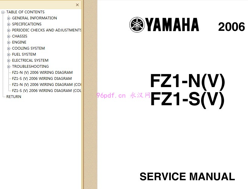 2006-2007 雅马哈FZ1 FZ1-N FZ1-S 维修手册资料 扭矩数据 电路图 (英文)